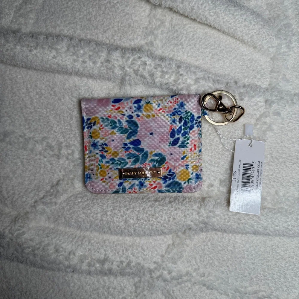 Mary Square Autumn Blossom ID Wallet Keychain Snap Card Holder Floral NWT